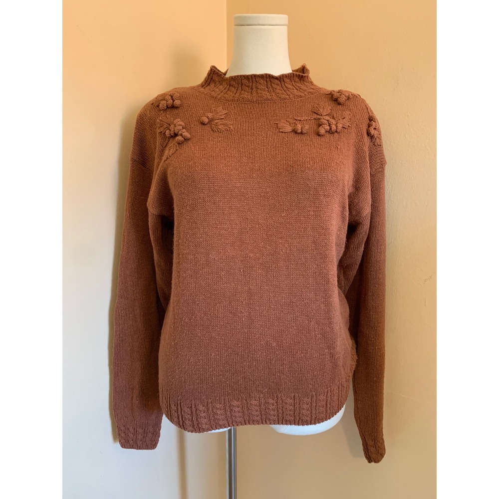 Debra Martin Vintage Embroidered Ramie Cotton Knit Sweater Brown S Crochet Grape